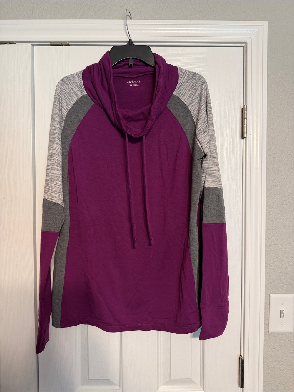 bcg Purple and Gray Cowl Neck Pullover Sweater